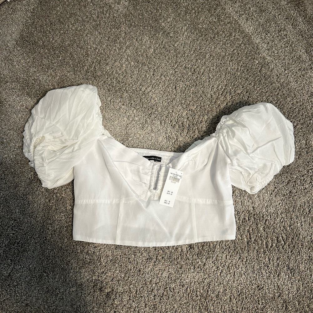 Abercrombie & Fitch White Puff Sleeve Crop Blouse